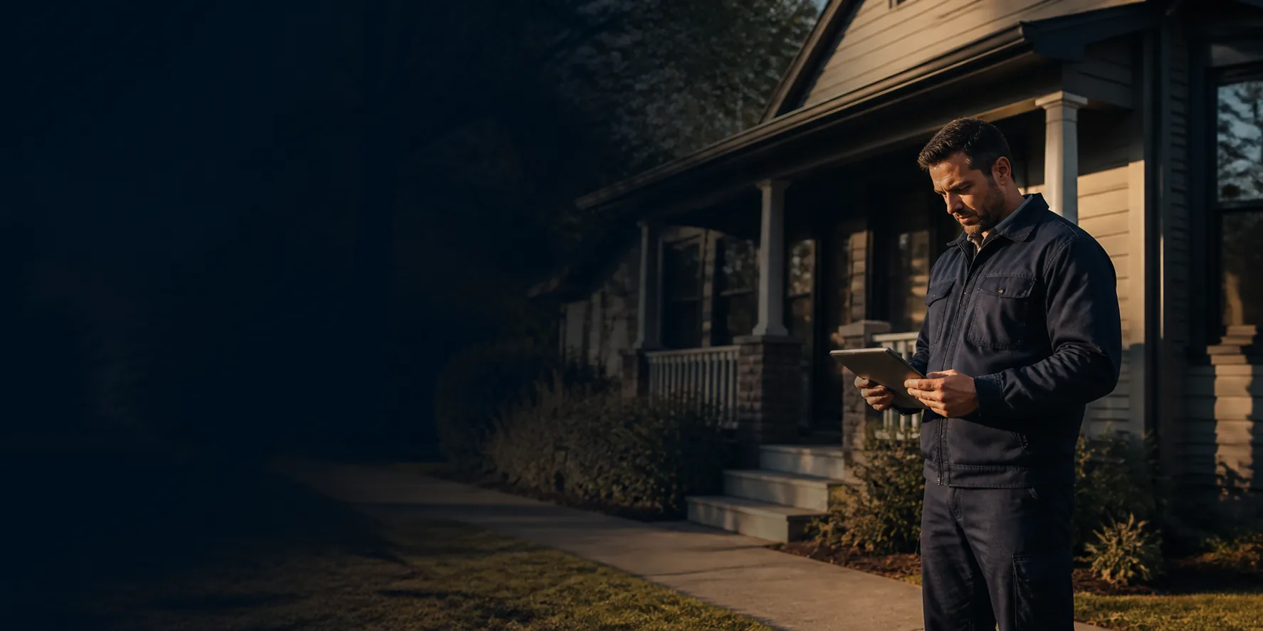 TrueFrame inspector reviewing appointment notes outside a home