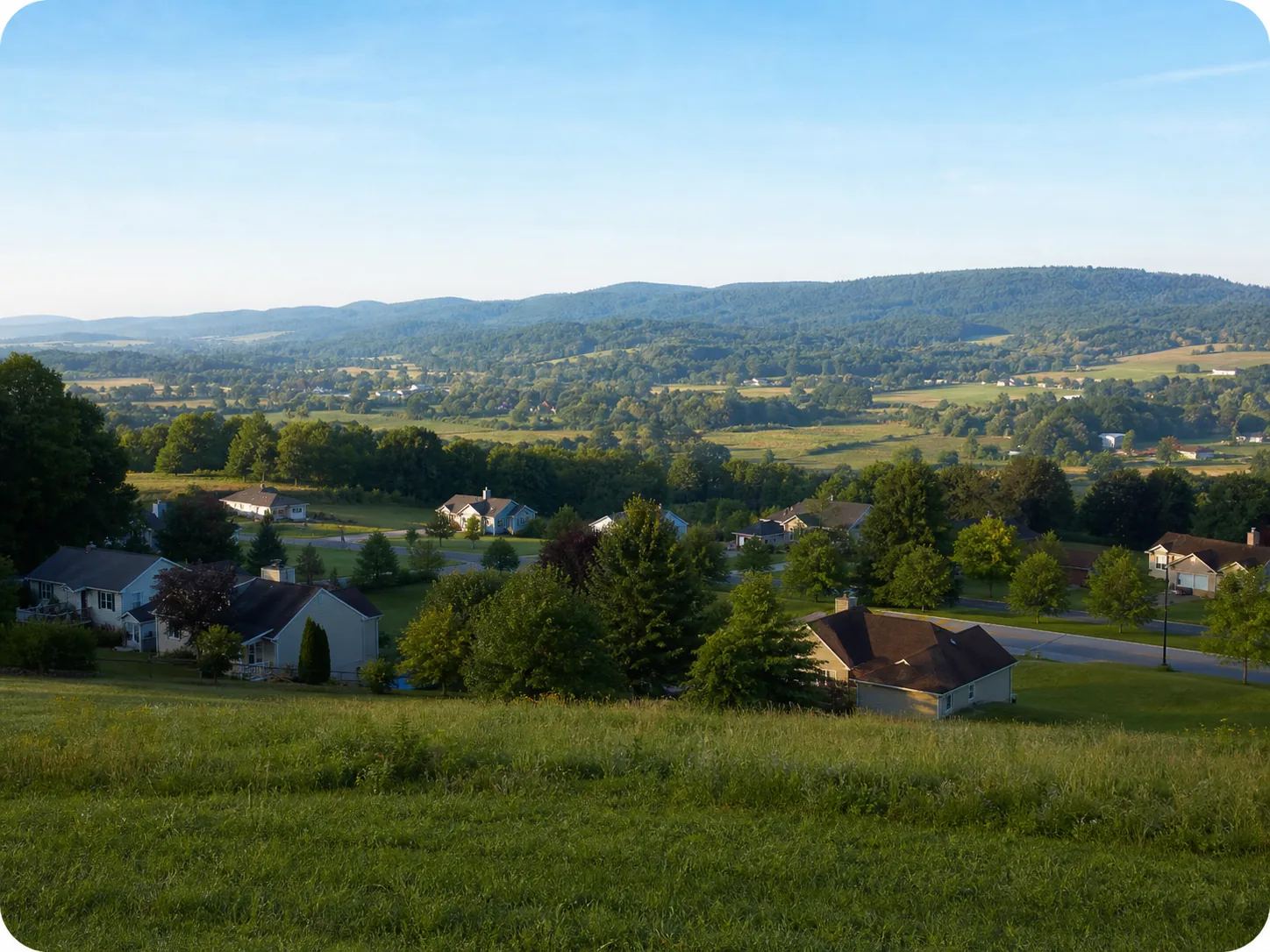 Homes and green land across the fictional Cedar Vale region